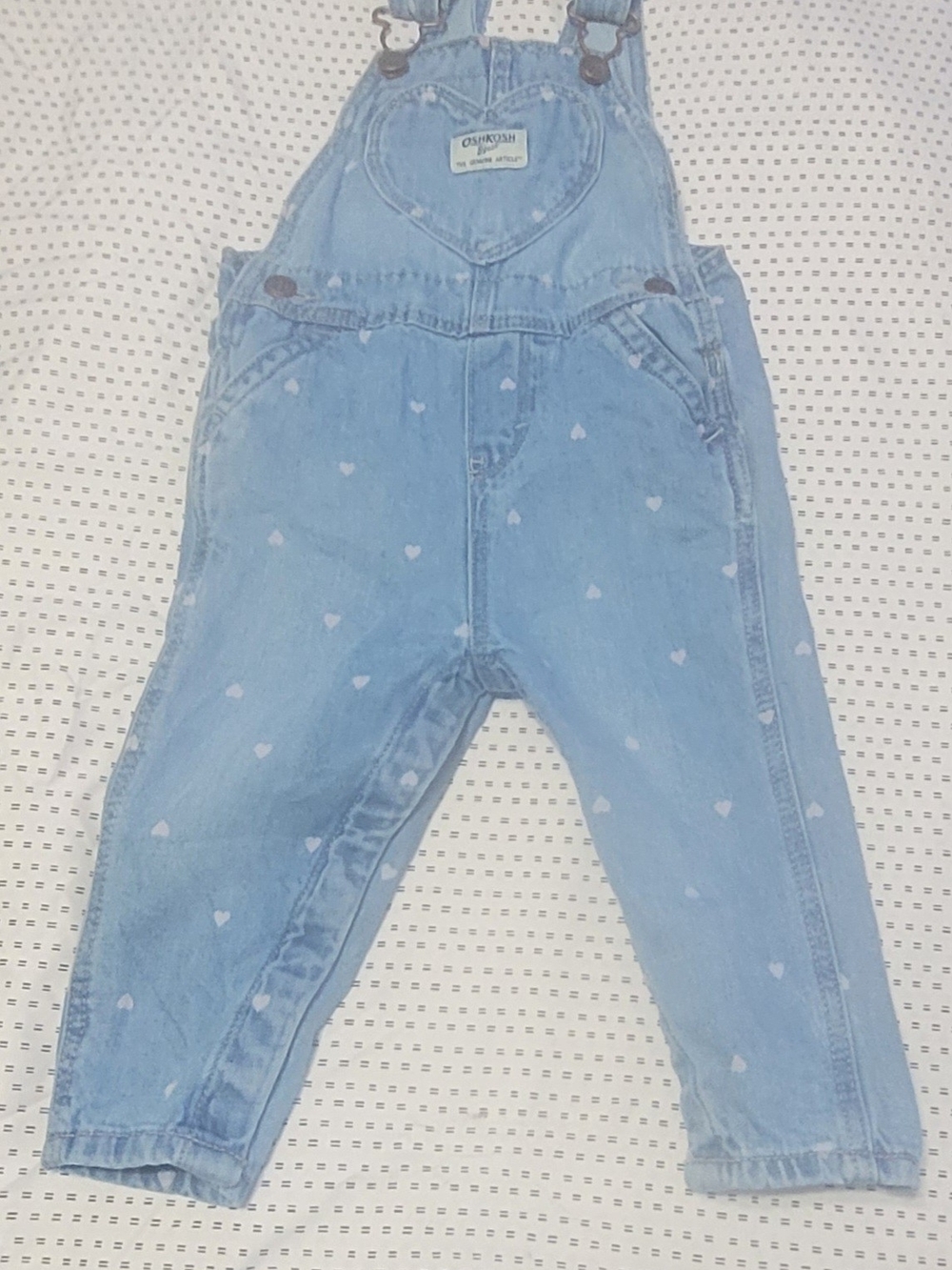 OshKosh B'gosh Light Blue Denim Overalls with Heart Bib - Picture 4 of 7
